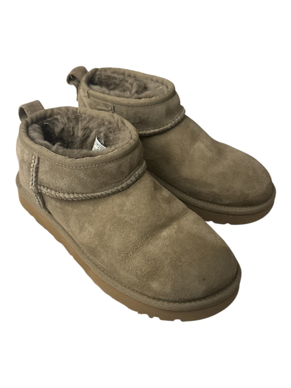 UGG Women’s Suede Shearling-Lined Slip-On Boots Short in Taupe - Size 6